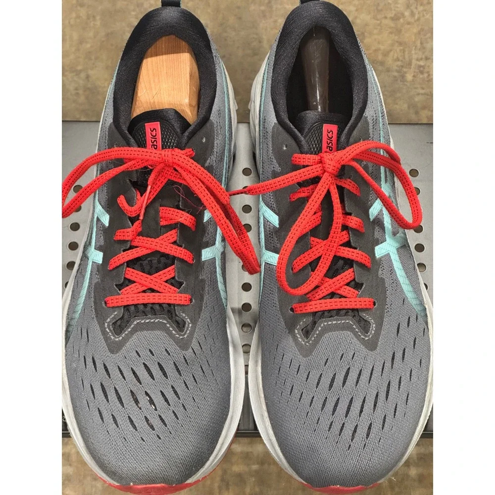 ASICS Novablast 2 Mens 12 Gray Blue Red Good Running Shoes 1011B192 Cushioned